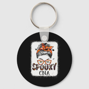 Messy Bun Spooky Doctor Women Pumpkin Halloween Ba Keychain