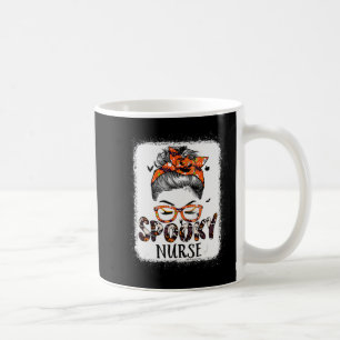 Messy Bun Spooky Nurse Women Pumpkin Halloween Bat Coffee Mug