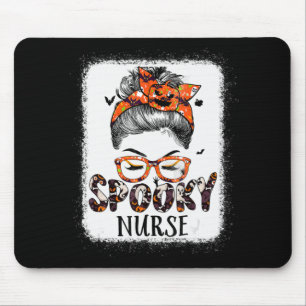 Messy Bun Spooky Nurse Women Pumpkin Halloween Bat Mouse Pad