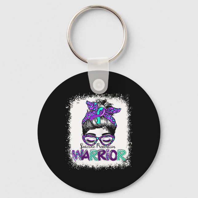 Messy Bun Suicide Prevention Warrior Awareness Rib Keychain (Front)