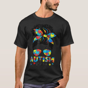Messy Bun Sunglasses Bandana Autism Awareness Moth T-Shirt