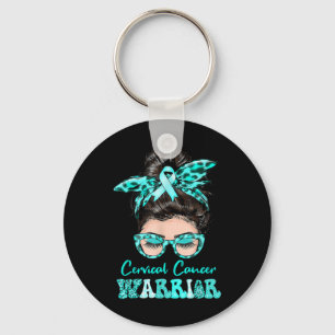Messy Bun Teal Ribbon Cervical Cancer Warrior Keychain
