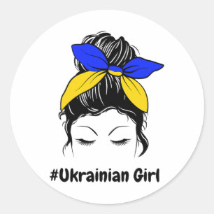 Messy Bun Ukraine Ukrainian Girl #ukrainian Girl Classic Round Sticker