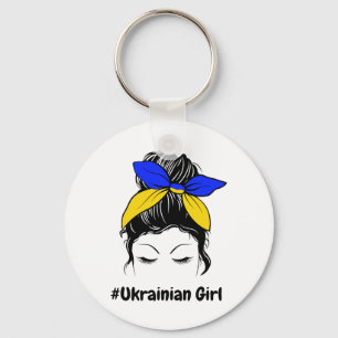 Messy Bun Ukraine Ukrainian Girl #ukrainian Girl Keychain