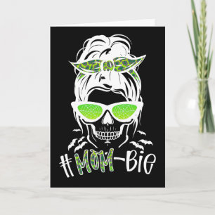 Messy Bun Zombie Mom Funny Halloween Costume Skull Card