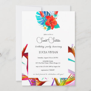 Messy Colourful Tropical Floral White Base Sweet 1 Invitation