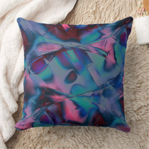 Messy curves polished of bright cyan to pink hues throw pillow