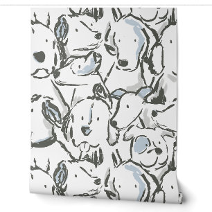 Messy Dog Sketches - Animal Sketch - Grey Blue Wallpaper