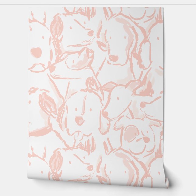 Messy Dog Sketches - Animal Sketch - Pastel Pink Wallpaper (Unrolling)