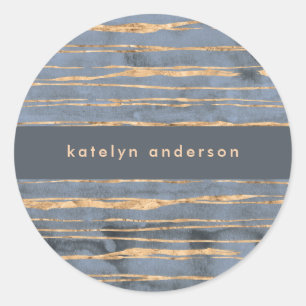 Messy Gold Line Blue Periwinkle Professional Classic Round Sticker