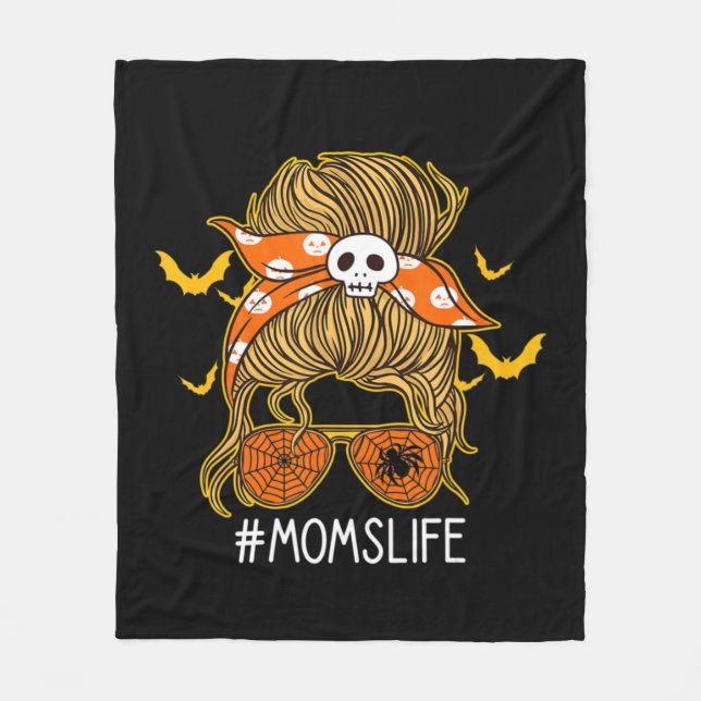 Messy Hair Bun Mom Life spooky Halloween  Fleece Blanket (Front)