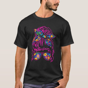 Messy Hair Bun with Bandana Ribbon and Sunglasses  T-Shirt