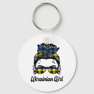 Messy Hair Sungles Ukrainian Girl Ukraine Pride Pa Keychain