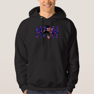 Messy Hair Woman Bun American Mom Life 4th Of July Hoodie