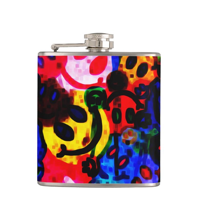 Messy Happy Faces Hip Flask (Front)