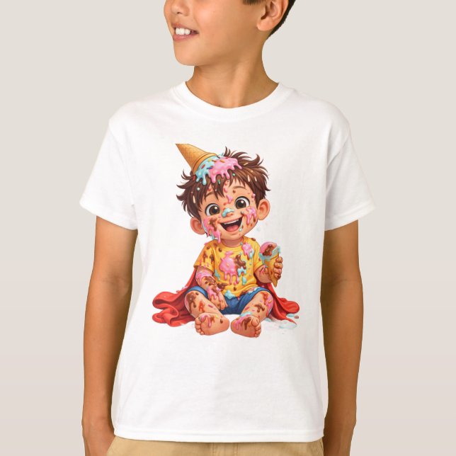 Messy Ice Cream Toddler Birthday T-Shirt (Devant)