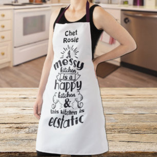 Messy Kitchen is Happy and Ecstatic Customizable Apron