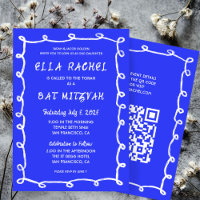 Messy Loops Hand Drawn Custom QR Bar Bat Mitzvah