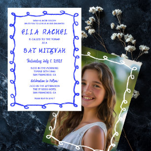 Messy Loops HandDrawn Custom Photo Bar Bat Mitzvah Invitation