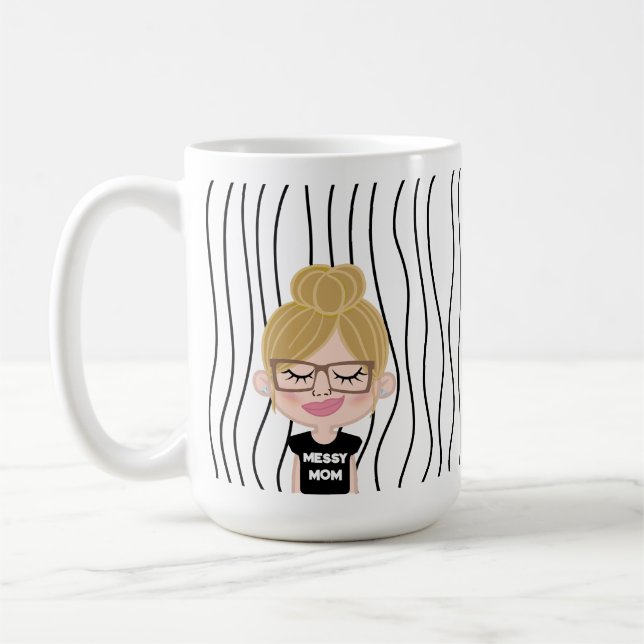 MESSY MOM | Funny Face(s) Striped Mother’s Day Mug (Left)
