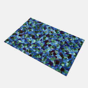 Messy of green and blue irregular mosaic overlaid doormat