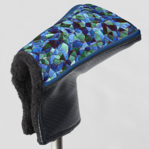 Messy of green and blue irregular mosaic overlaid golf head cover