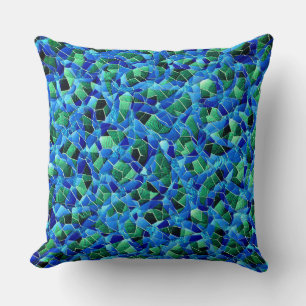 Messy of green and blue rough mosaic throw pillow