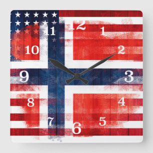 Messy Paint Strokes Norwegian American Flag Square Wall Clock