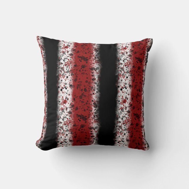 Messy Painted Stripes, Red, Black and White Throw Pillow (Front)
