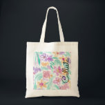 Messy Pink Orange Floral Watercolor Monogram Tote Bag<br><div class="desc">This girly and artsy design is perfect for a classy and sophisticated woman. It features hand-painted lilac purple, mandarin orange, berry pink, and light green watercolor messy flowers and leaves pattern on top of a simple white background. It's elegant, artistic, cute, sweet, original, and unique. Stylize with this unique and...</div>