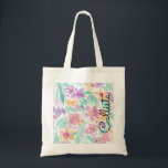 Messy Pink Orange Floral Watercolor Monogram Tote Bag<br><div class="desc">This girly and artsy design is perfect for a classy and sophisticated woman. It features hand-painted lilac purple, mandarin orange, berry pink, and light green watercolor messy flowers and leaves pattern on top of a simple white background. It's elegant, artistic, cute, sweet, original, and unique. Stylize with this unique and...</div>
