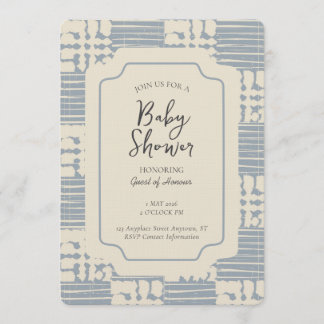 Messy Plaid Geometric Gender Neutral Blue Beige Invitation