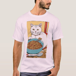 Messy Spaghetti Cat - Hergé-Inspired T-Shirt Desig