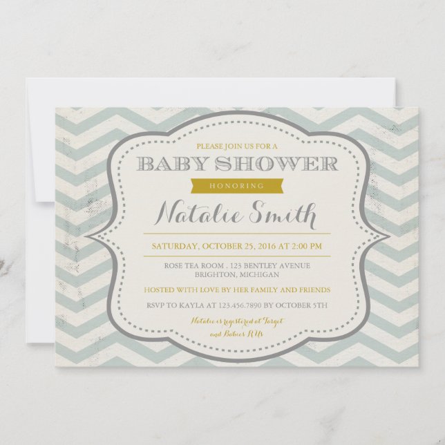 Messy Teal Grey and Gold Baby Shower Invite (Front)