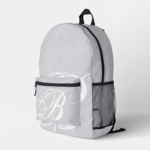 Messy White Monogram on Grey Grunge Printed Backpack
