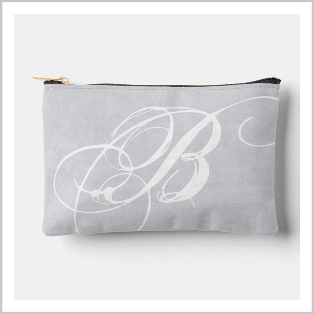 Messy White Monogram on Soft Grey Grunge Accessory Pouch (Creator Uploaded)