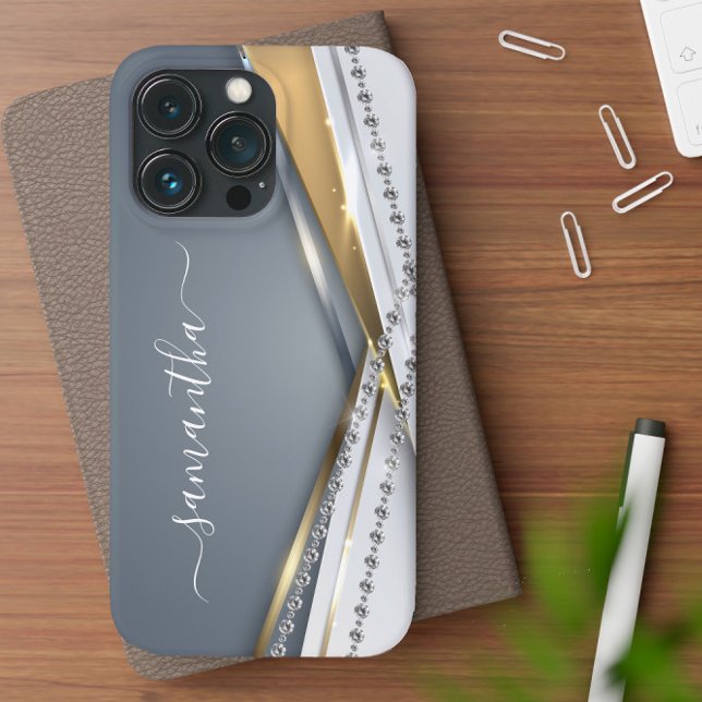 Metal 3-D look Calligraphy Gold Monogram Diamond Case-Mate iPhone Case (Creator Uploaded)