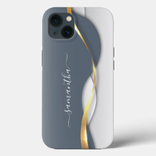 Metal 3-D look Calligraphy Gold Monogram Wave iPhone 13 Case