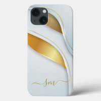 Metal 3-D look Calligraphy Initials Gold White