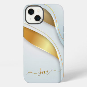 Metal 3-D look Calligraphy Initials Gold White iPhone 13 Case
