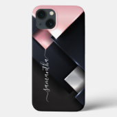 Metal 3-D  Monogram  Pink Black Squares  Case-Mate iPhone Case (Back)