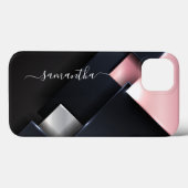 Metal 3-D  Monogram  Pink Black Squares  Case-Mate iPhone Case (Back (Horizontal))