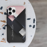 Metal 3-D  Monogram  Pink Black Squares 