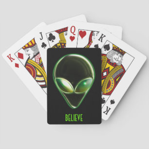 Metal Alien Head 04 Playing Cards