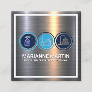 Metal Aluminum Brushed   Cleaning Services Icon Square Business Card
