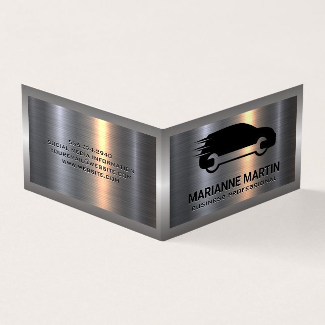 Metal Aluminum Silver Brushed | Auto Service  Business Card (Outside)
