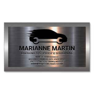 Metal Aluminum Silver Brushed   Auto Service  Magnetic Business Card