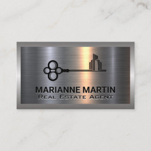 Metal Aluminum Silver Brushed   Buildings Key Logo Business Card