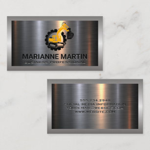Metal Aluminum Silver Brushed   Bull Dozer Business Card