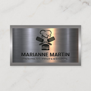 Metal Aluminum Silver Brushed   Chef Logo Business Card